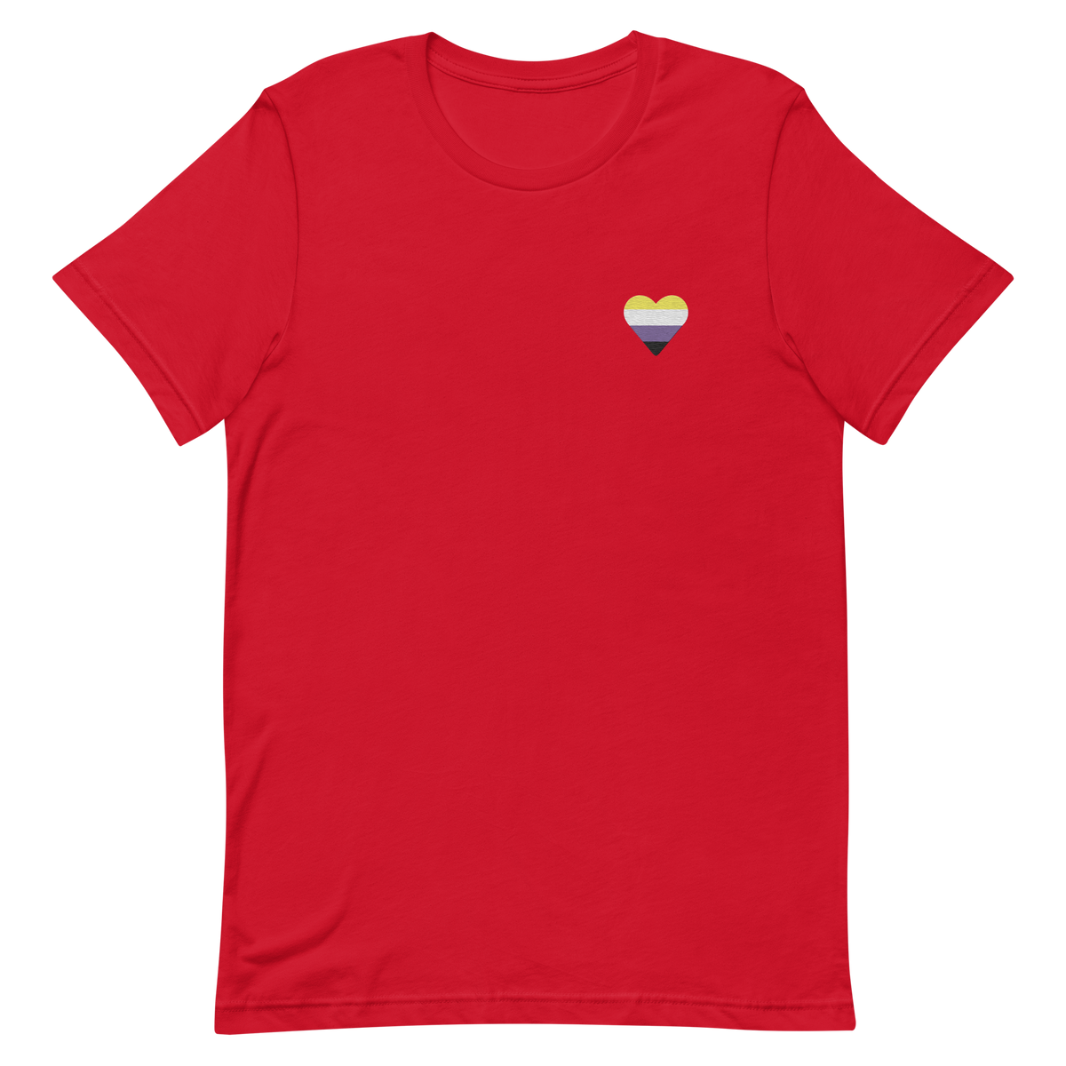 Nonbinary Flag Embroidered Heart T-Shirt: Celebratory LGBTQ+ Pride Design
