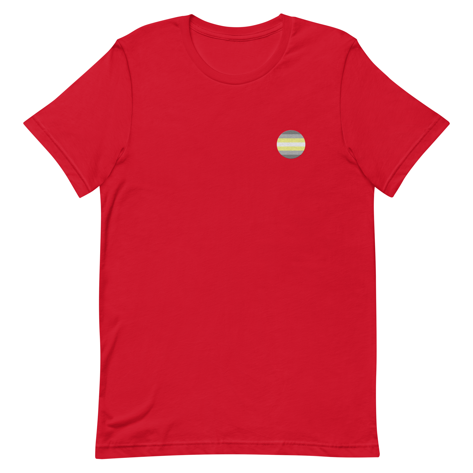 Demigender Flag Embroidered Circle Tee: Celebratory LGBTQ+ Pride Design