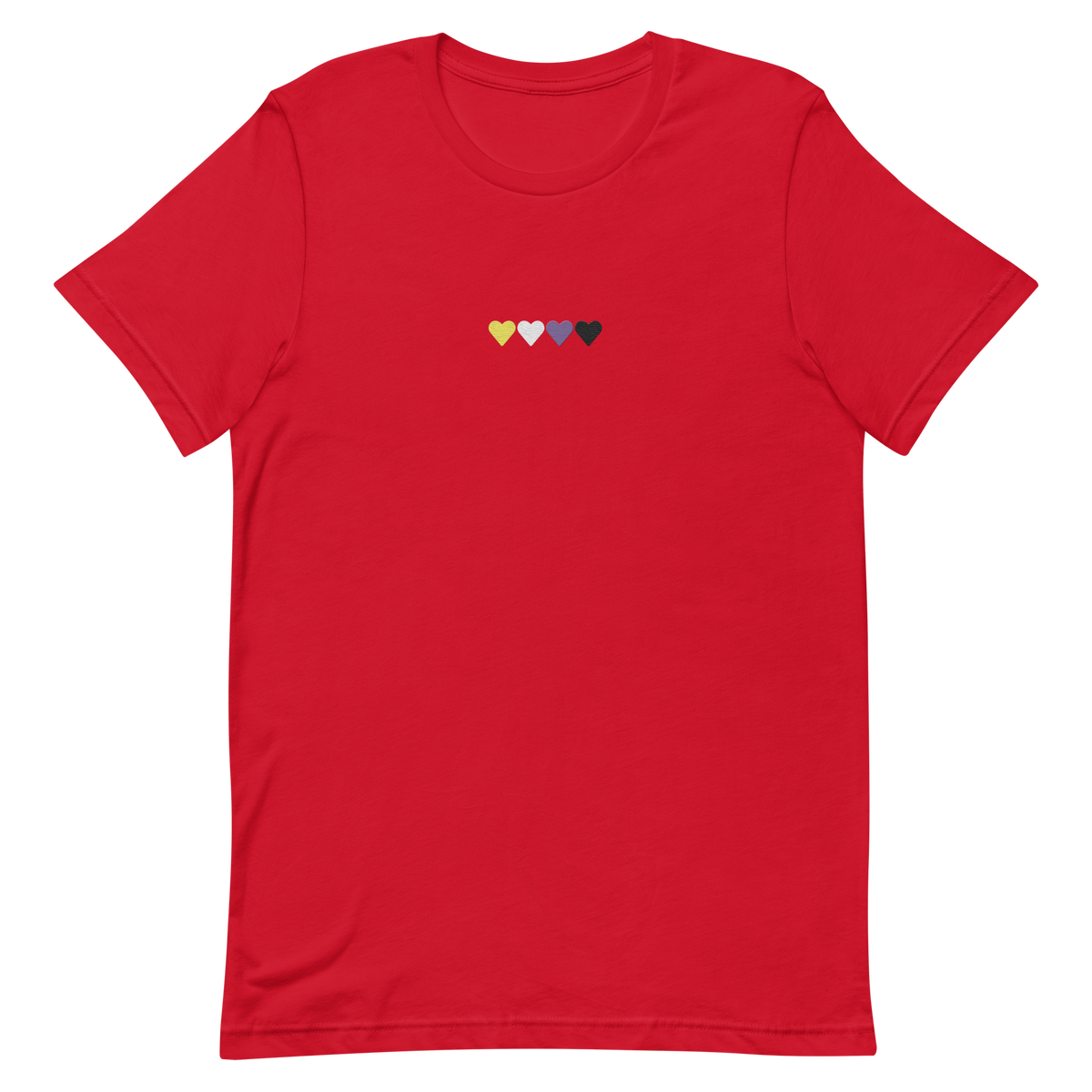 Embroidered Nonbinary T-Shirt: Pride Flag Horizontal Heart Design