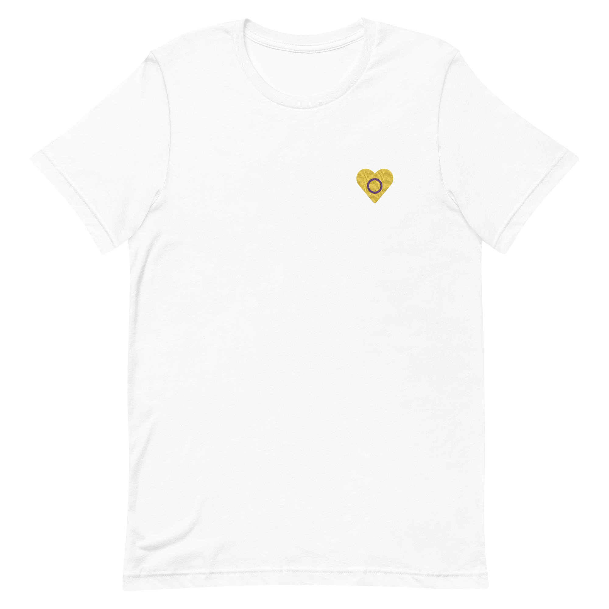 Intersex Flag Embroidered Heart T-Shirt: Celebratory LGBTQ+ Pride Design
