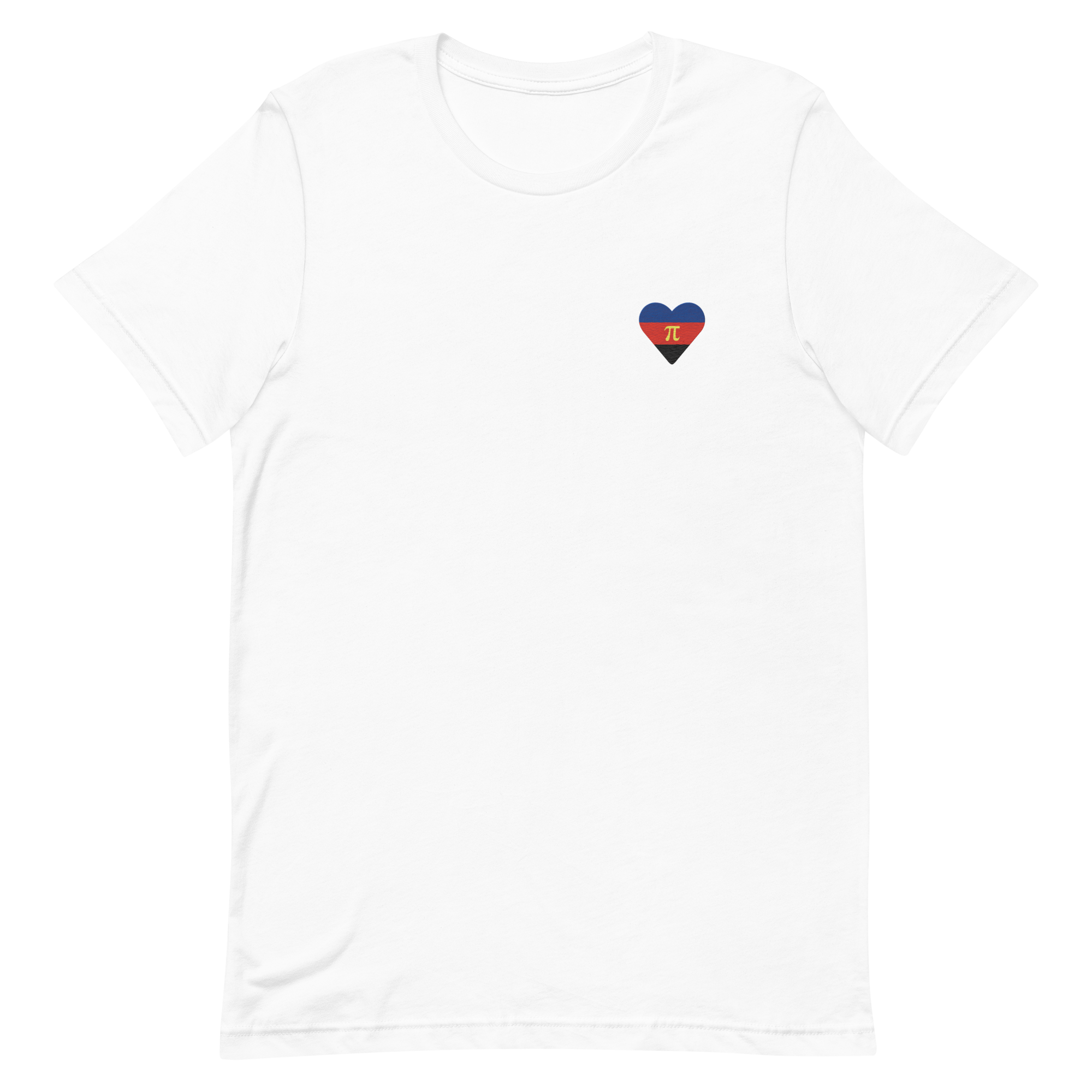 Polyamory Flag Embroidered Heart T-Shirt: Celebratory LGBTQ+ Pride Design