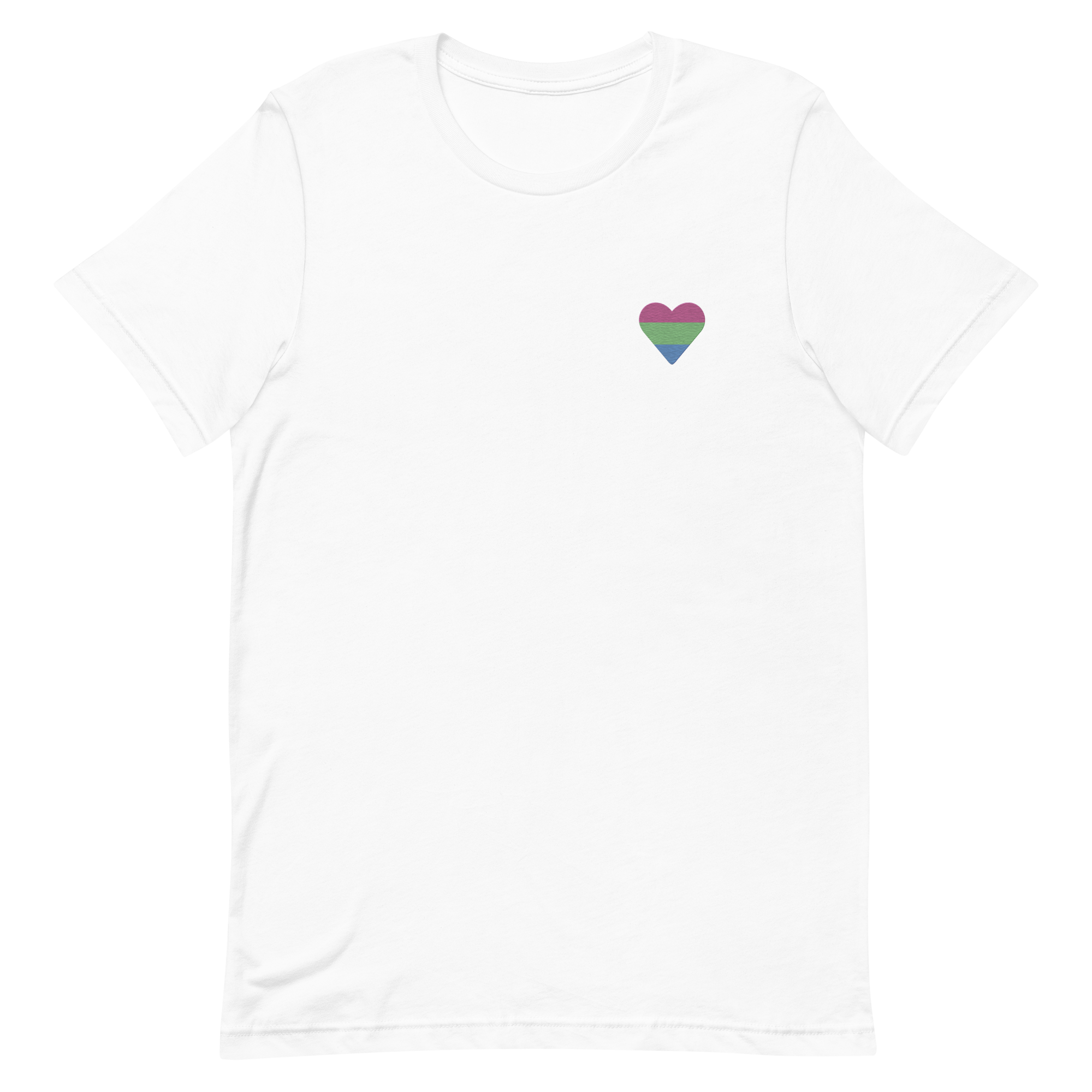 Polysexual Flag Embroidered Heart T-Shirt: Celebratory LGBTQ+ Pride Design