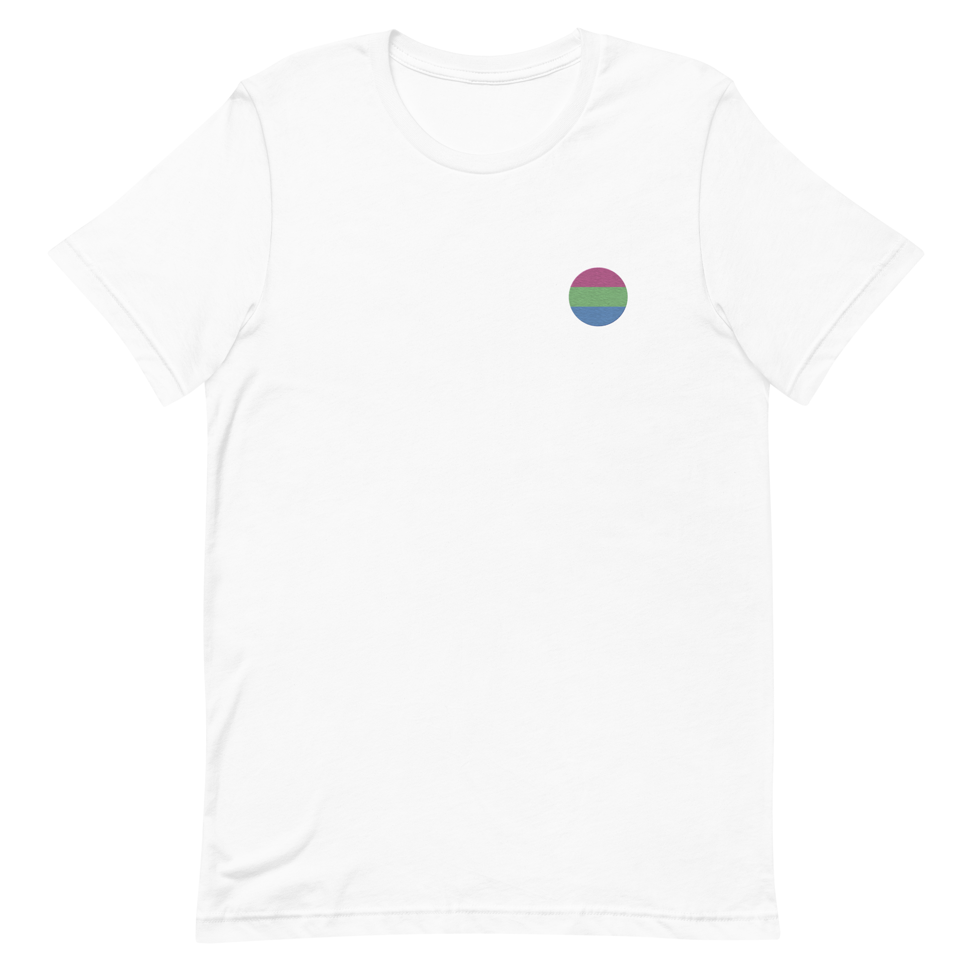 Polysexual Flag Embroidered Circle Tee: Celebratory LGBTQ+ Pride Design