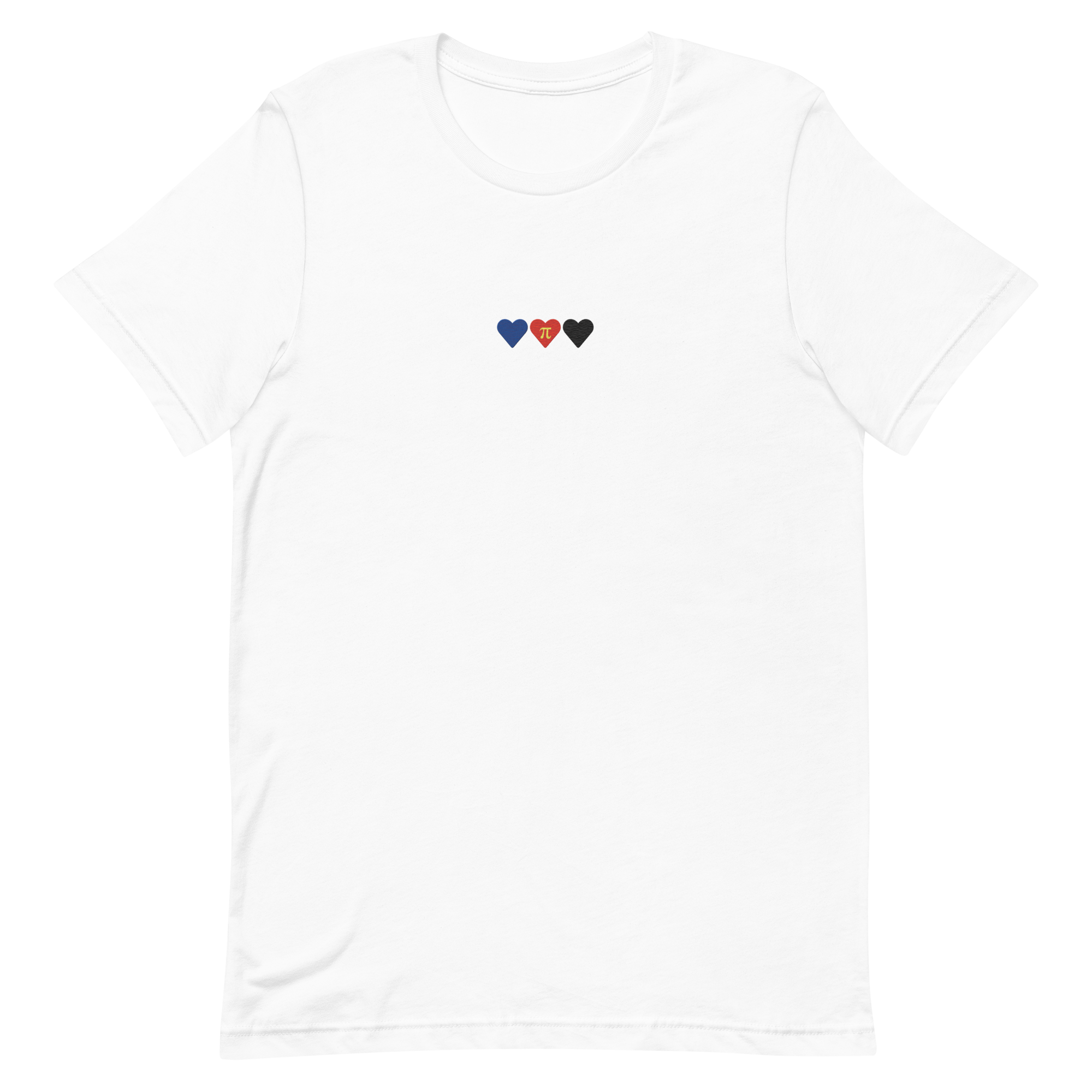 Embroidered Polyamory T-Shirt: Pride Flag Horizontal Heart Design