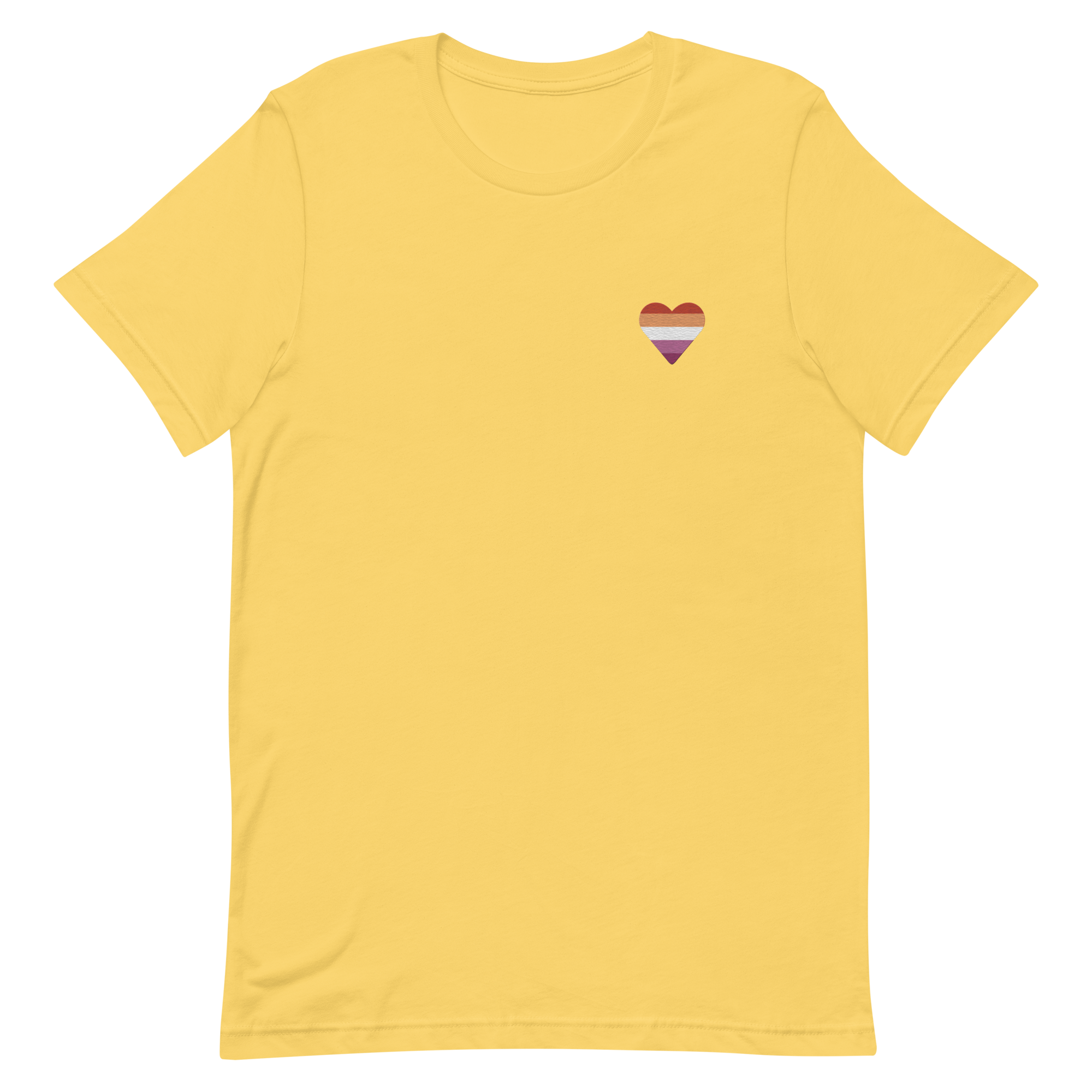 Lesbian Flag Embroidered Heart T-Shirt: Celebratory LGBTQ+ Pride Design