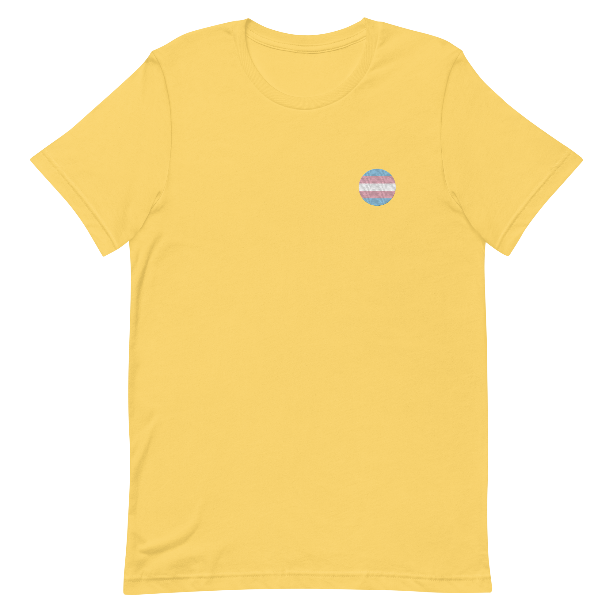 Transgender Flag Embroidered Circle Tee: Celebratory LGBTQ+ Pride Design